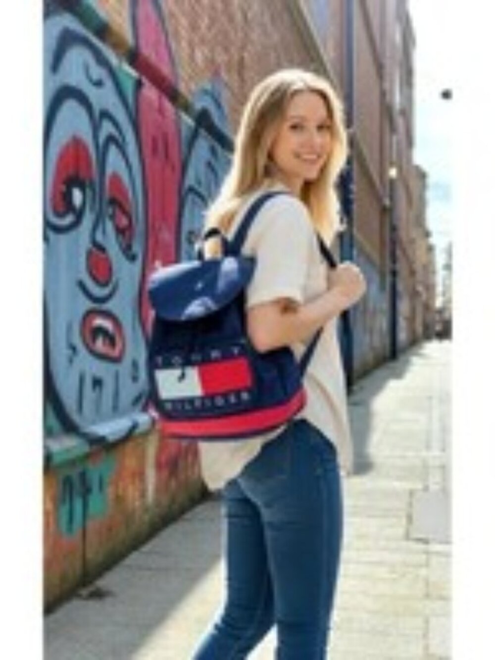 TOMMY HILFIGER Vintage 90s Canvas Colorblock Drawstring Unisex Nap Sack Backpack